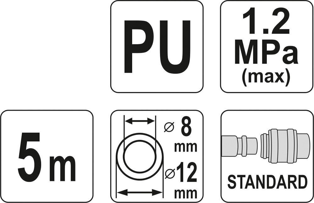 Spirālveida šļūtene ar uzgali (poliuretāns) L-5m d-8mm Yato (YT-24207) cena un informācija | Kompresori | 220.lv