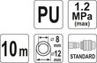 Spirālveida šļūtene ar uzgali (poliuretāns) L-10m d-8mm Yato (YT-24208) cena un informācija | Kompresori | 220.lv