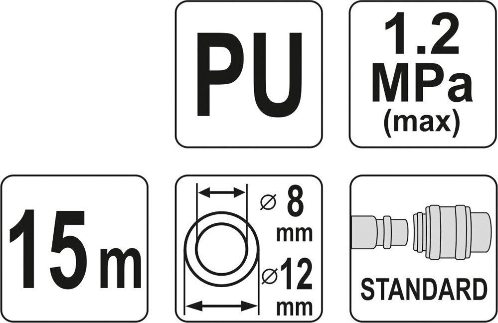 Spirālveida šļūtene ar uzgali (poliuretāns) L-15m d-8mm Yato (YT-24209) цена и информация | Kompresori | 220.lv