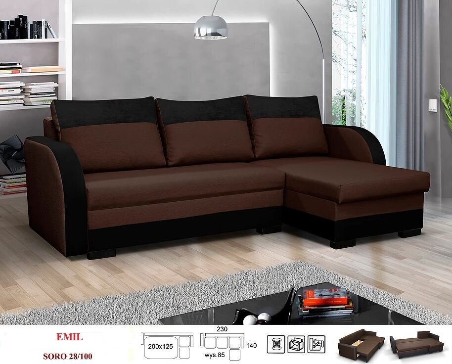 Universāls stūra dīvāns Emil, tumši brūns цена и информация | Stūra dīvāni | 220.lv