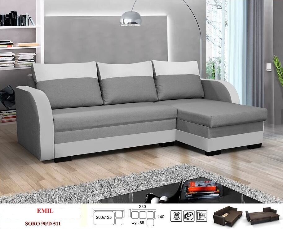 Universāls stūra dīvāns Emil, gaiši pelēks cena un informācija | Stūra dīvāni | 220.lv