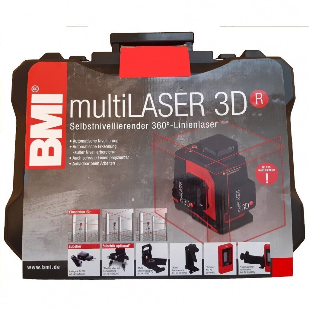 Lāzera līmeņrādis 360 ° BMI multiLASER 3D, 360 ° lineārs lāzera līmeņa ĶMI multiLASER 3D (komplekts ar uztvērēju) cena un informācija | Rokas instrumenti | 220.lv
