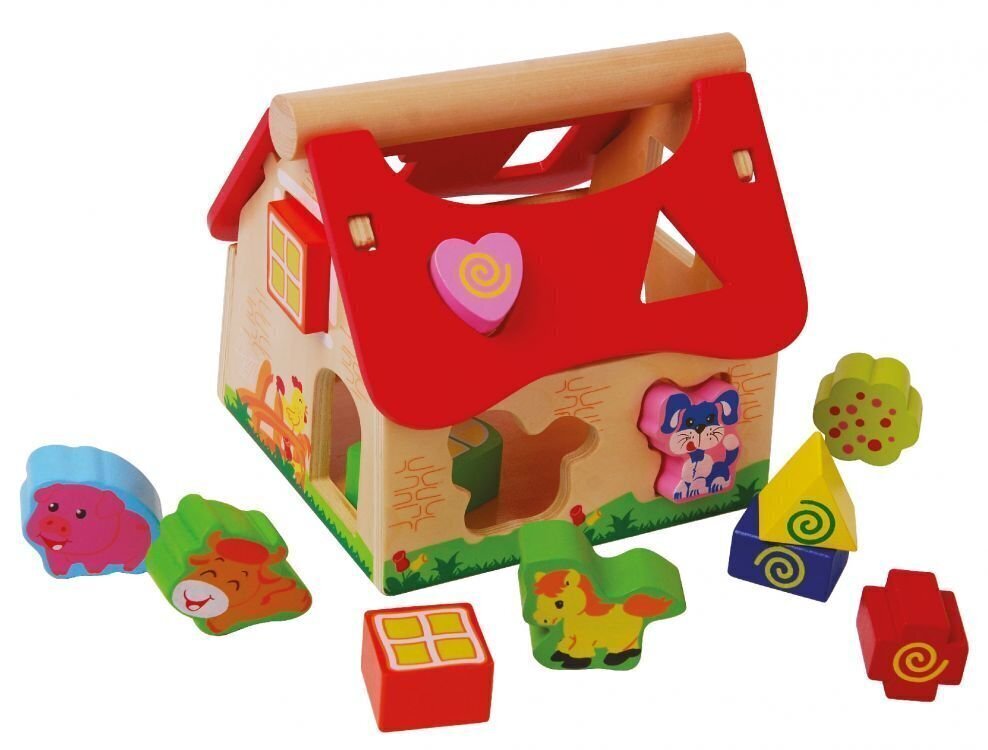 Koka klucīši-šķirotājs lauku māja EcoToys cena un informācija | Rotaļlietas zīdaiņiem | 220.lv