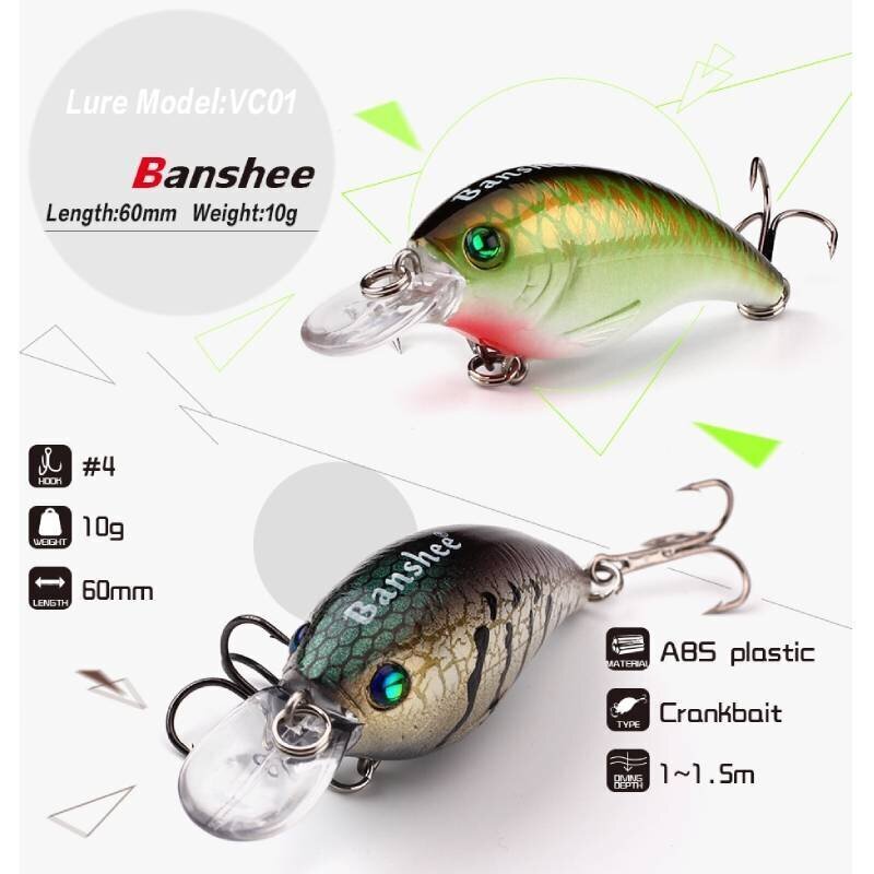 Vobleris Banshee Crankbait Bass 60mm 10g VC01 Black Back, Peldošs cena un informācija | Vobleri, ēsmas, vizuļi | 220.lv