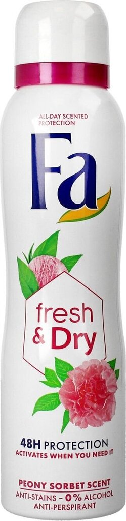 Izsmidzināms dezodorants Fa Fresh & Dry Peony Sorbet, 150 ml cena un informācija | Dezodoranti | 220.lv