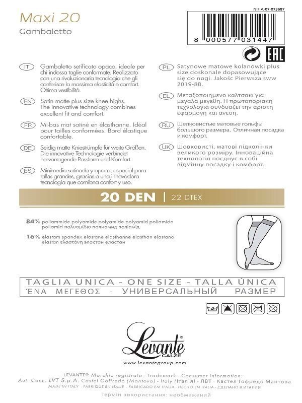 Pusgarās zeķes platiem ikriem Levante Super Maxi 20 DEN (2 pāri), melnas cena un informācija | Sieviešu zeķes | 220.lv