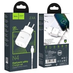 Универсальное зарядное устройство Hoco N4 2 x USB / 5V / 2.4A + USB-C провод 1М, белое цена и информация | Зарядные устройства для телефонов | 220.lv