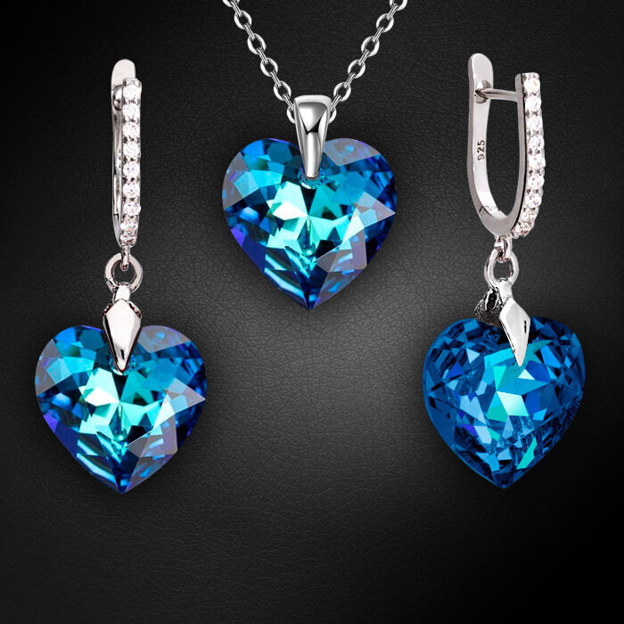 Sudraba komplekts "Iemīlējusies Sirds III R (Bermuda Blue)" ar Swarovski™ kristāliem cena un informācija | Rotaslietu komplekti | 220.lv