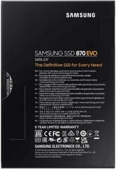 SSD|SAMSUNG|870 EVO|1TB|SATA|SATA 3.0|MLC|Write speed 530 MBytes/sec|Read speed 560 MBytes/sec|2,5"|MTBF 1500000 hours|MZ-77E1T0B/EU цена и информация | Samsung Компьютерные компоненты | 220.lv