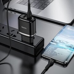 Universāls tīkla lādētājs Hoco N4 2 x USB / 5V / 2.4A + USB-C vads 1M, melns cena un informācija | Lādētāji un adapteri | 220.lv