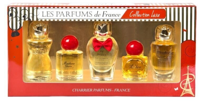 Charrier Parfums sieviešu smaržu komplekts “Collection Luxe”: Air de France EDP 8.5 ml + Croyance Or EDP 12 ml + Madisha EDP 9.4 ml + Ambre EDP 10.5 ml + Madame Charrier EDP 9.3 ml cena un informācija | Sieviešu smaržas | 220.lv