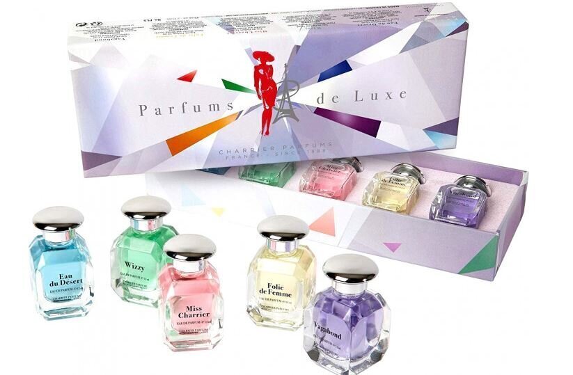 Charrier Parfums “Parfums de Luxe” komplekts sievietēm: Eau du Désert EDP, 12 ml + Folie de Femme EDP, 12 ml + Miss Charrie EDP, 12 ml + Vagabond EDP 12 ml + Wizzy, 12 ml cena un informācija | Sieviešu smaržas | 220.lv