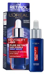 Tīrs retinola nakts serums L'Oreal Paris Revitalift Laser, 30 ml cena un informācija | Serumi sejai, eļļas | 220.lv