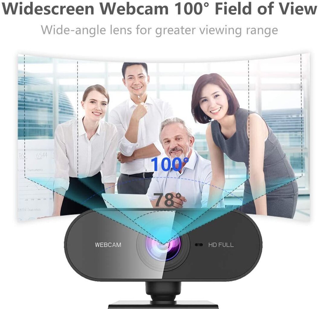 Tīmekļa kamera, Full HD 1080P, melna cena un informācija | Datoru (WEB) kameras | 220.lv