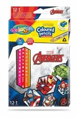 Цветные карандаши с точилкой Colorino Marvel Avengers, треугольные, 12 шт./13 цветов цена и информация | Принадлежности для рисования, лепки | 220.lv