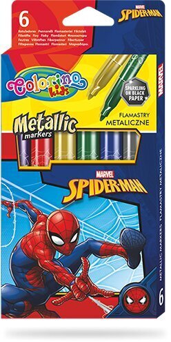 Nomazgājami flomāsteri Colorino Marvel Spider-Man, 6 metāliskas krāsas цена и информация | Modelēšanas un zīmēšanas piederumi | 220.lv