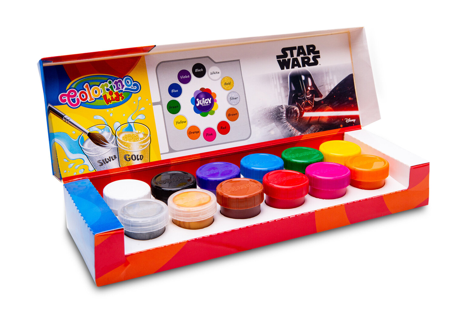 Guaša Colorino Disney Star Wars, 12 krāsu, 20 ml (sudrabaina un zeltaina krāsa) cena un informācija | Modelēšanas un zīmēšanas piederumi | 220.lv