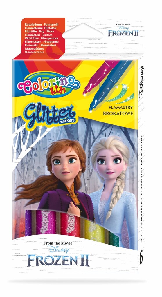 Nomazgājami flomāsteri ar spīdumiem Colorino Disney Frozen II, 6 krāsas цена и информация | Modelēšanas un zīmēšanas piederumi | 220.lv