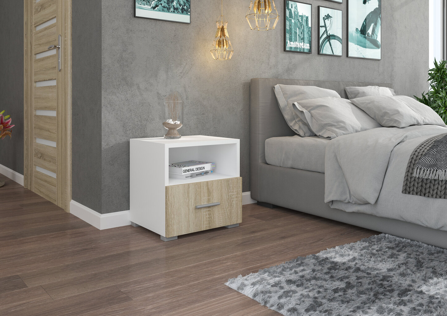 Naktsskapītis ADRK Furniture Emi 07, balts цена и информация | Naktsskapīši | 220.lv