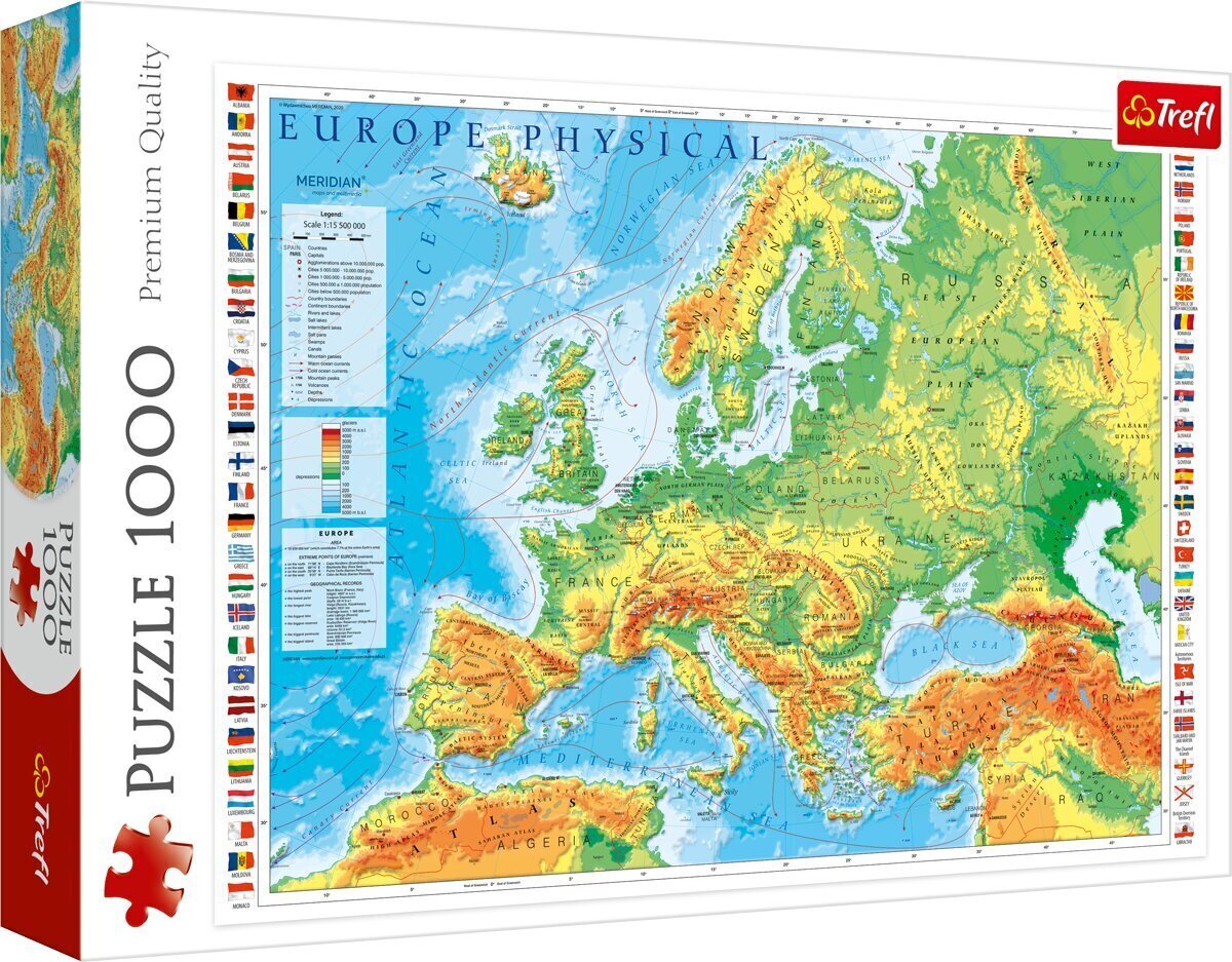 Puzle Trefl Eiropas karte, 1000 d. cena un informācija | Puzles, 3D puzles | 220.lv