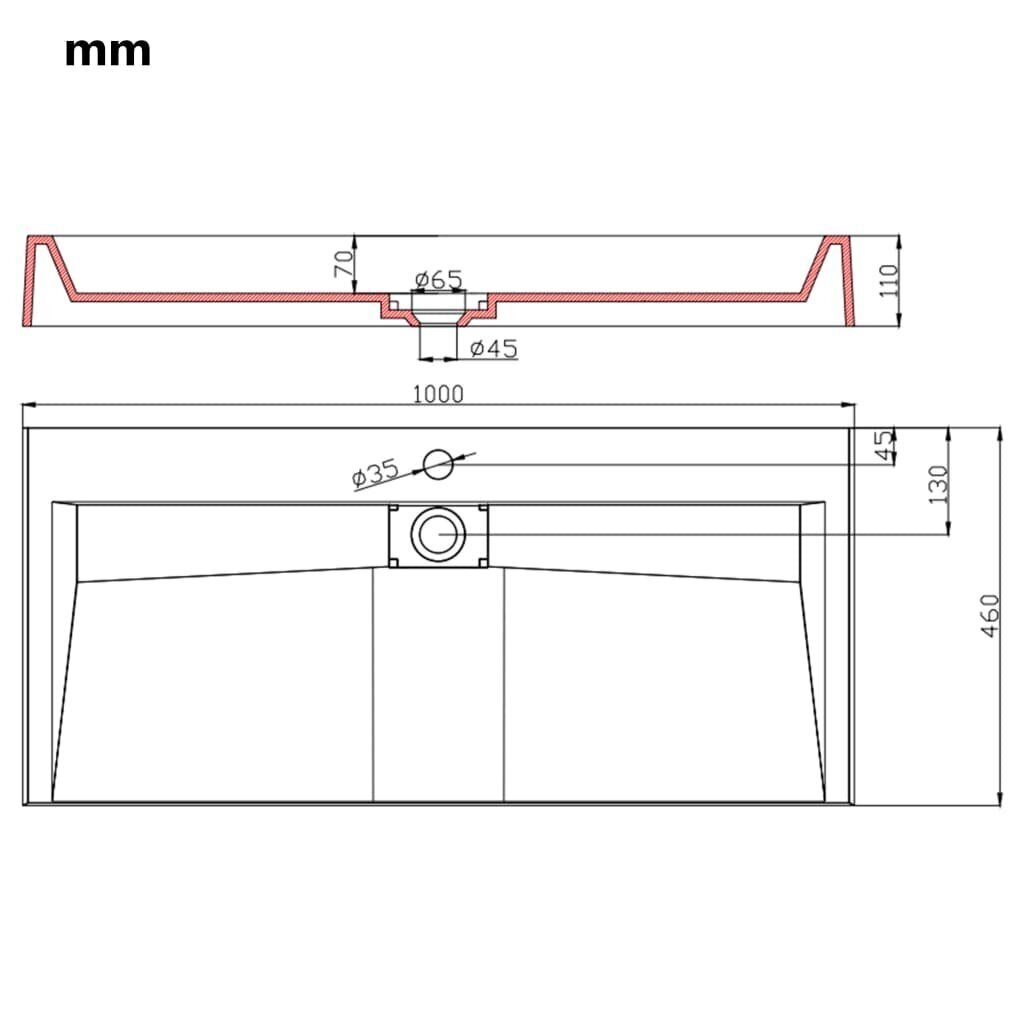 Izlietne, 100x46x11 cm, minerālu maisījums/marmors, cena un informācija | Izlietnes | 220.lv