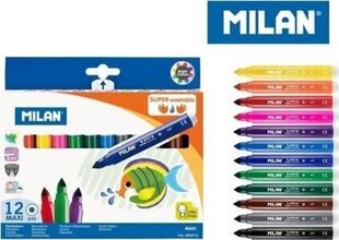 Легко смываемые фломастеры для малышей Milan Super Washable, 12 цветов цена и информация | Канцелярия | 220.lv