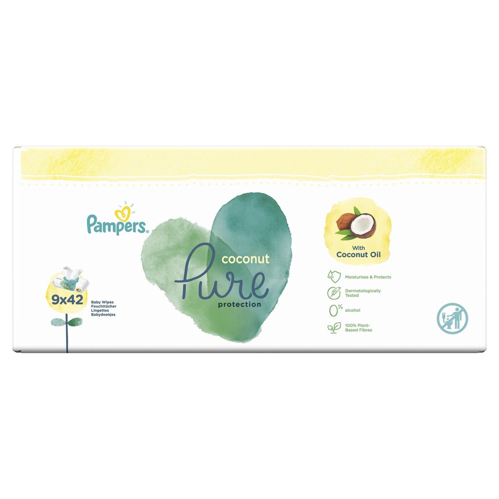 Salvetes PAMPERS Coconut Pure, 9x42 gab. цена и информация | Mitrās salvetes, vienreizlietojamie paladziņi | 220.lv