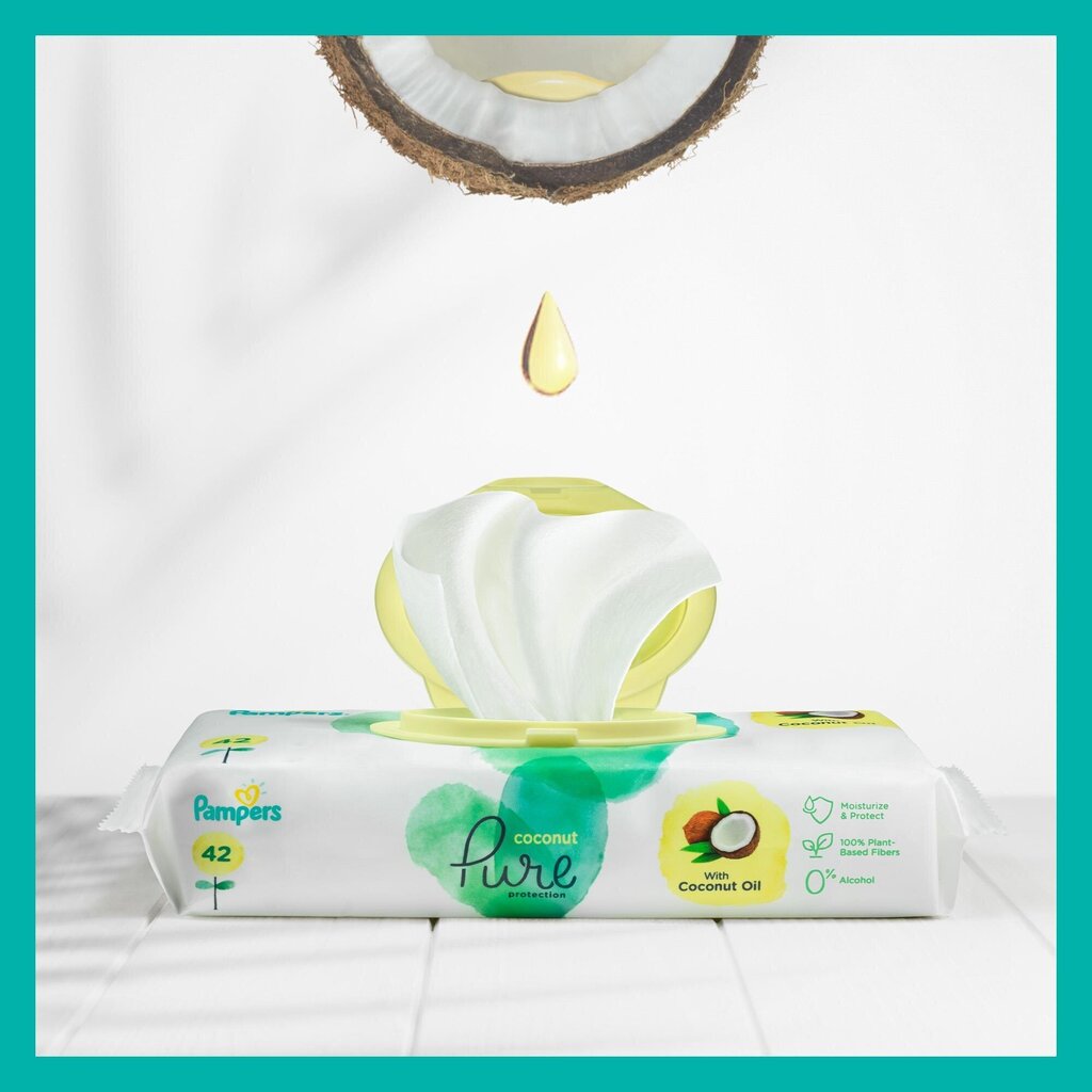 Salvetes PAMPERS Coconut Pure, 9x42 gab. cena un informācija | Mitrās salvetes, vienreizlietojamie paladziņi | 220.lv