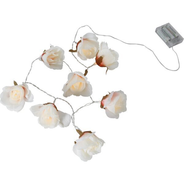 Vieglā ķēde ar lielām rozēm 8 LED, 1,75m, gaismas atstatums 25cm, taimeris, ar akumulatoru, IP20 цена и информация | Ziemassvētku lampiņas, LED virtenes | 220.lv