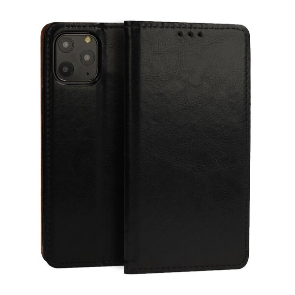 Samsung Galaxy A21S maciņš Leather Book, melns cena un informācija | Telefonu vāciņi, maciņi | 220.lv