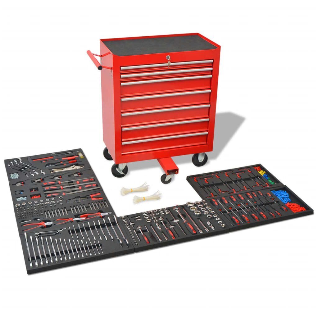 Darbnīcas instrumentu ratiņi ar 1125 instrumentiem, sarkani цена и информация | Instrumentu kastes | 220.lv