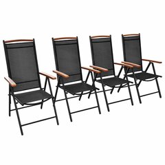 vidaXL Saliekami dārza krēsli, 4 gab., alumīnijs un tekstils, melni cena un informācija | Dārza krēsli | 220.lv