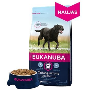 Eukanuba lielām nobriedušu suņu šķirnēm, virs 7 gadiem, sausā barība ar svaigu vistu 15 kg цена и информация | Sausā barība suņiem | 220.lv