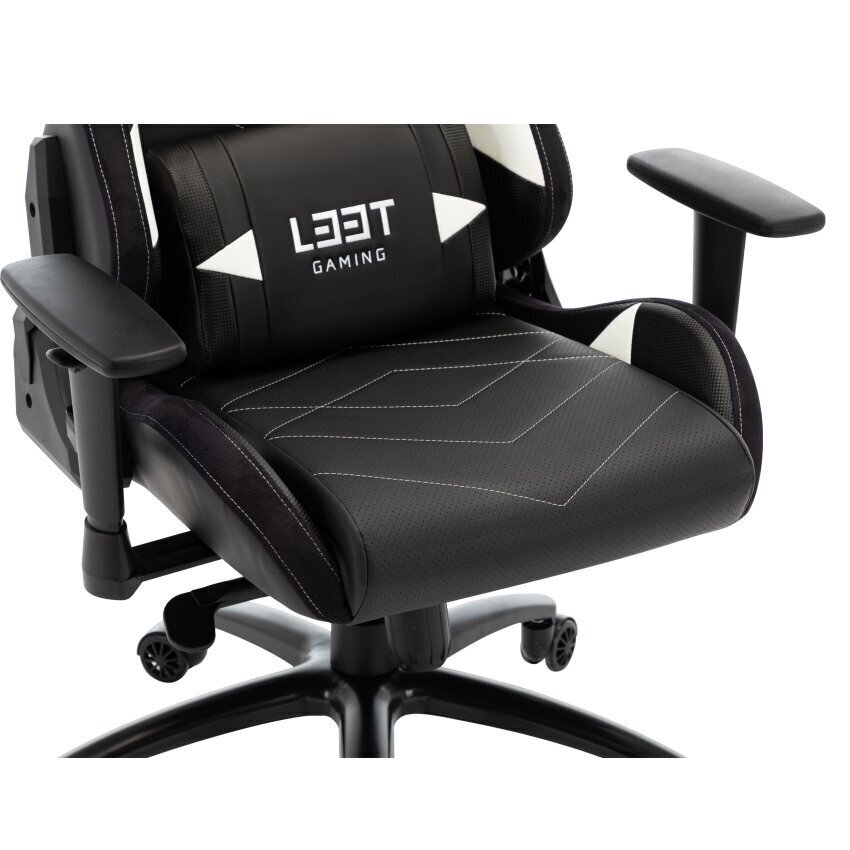 Spēļu krēsls L33T Gaming Elite V4, melns/balts cena un informācija | Biroja krēsli | 220.lv