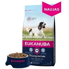 Eukanuba vidējām nobriedušu suņu šķirnēm, virs 7 gadiem, sausā barība ar svaigu vistu 15 kg цена и информация | Сухой корм для собак | 220.lv