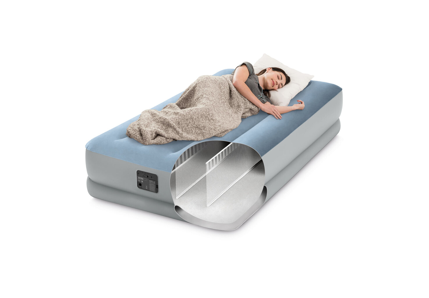 Piepūšams matracis Intex Twin Mid-Rise Comfort ar integrētu pumpi, 191x99 cm cena un informācija | Piepūšamie matrači un mēbeles | 220.lv