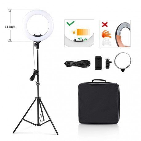 Lampa Black Ring ar apgaismojumu, ar bateriju un tālvadības pulti, 46 cm, 48 W cena un informācija | Apgaismojums fotografēšanai | 220.lv