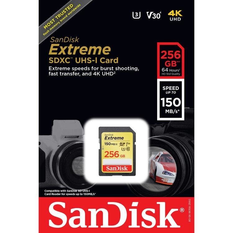 SanDisk Extreme SDXC Card, 256GB цена и информация | Atmiņas kartes fotokamerām | 220.lv