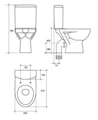 WC pods CERSANIT PARVA 306 011+ 3/6l ar duroplast SC EO vāku cena un informācija | Cersanit Mājai un remontam | 220.lv