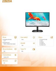 LCD Monitor|AOC|22B2DA|21.5"|Business|Panel VA|1920x1080|16:9|75Hz|4 ms|Speakers|Tilt|Colour Black|22B2DA cena un informācija | Monitori | 220.lv