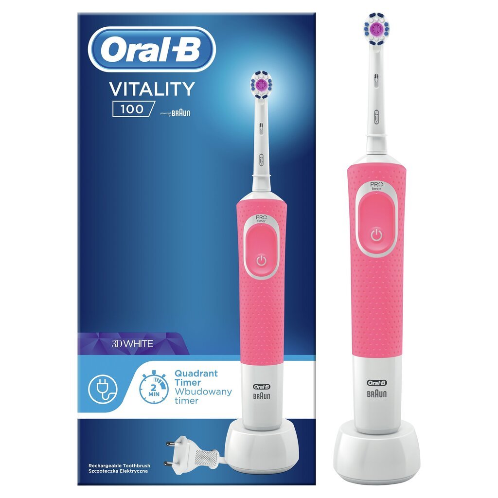 Oral-B Vitality 100 Pink 3D White cena un informācija | Elektriskās zobu birstes | 220.lv