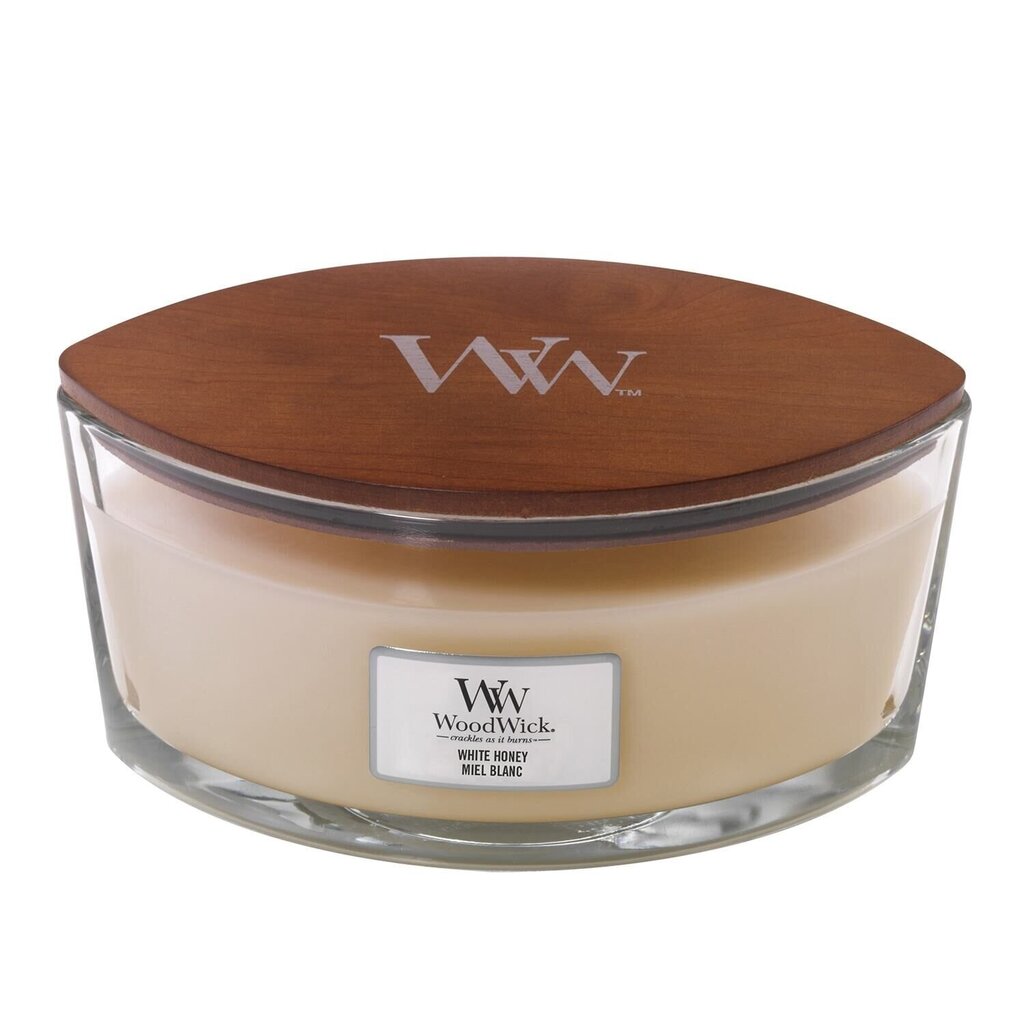 WoodWick aromātiska svece White Honey, 453,6 g cena un informācija | Sveces un svečturi | 220.lv