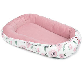 Гнездо для новорожденного MamoTato Flowers, белый/розовый цена и информация | Детские подушки, конверты, спальники | 220.lv