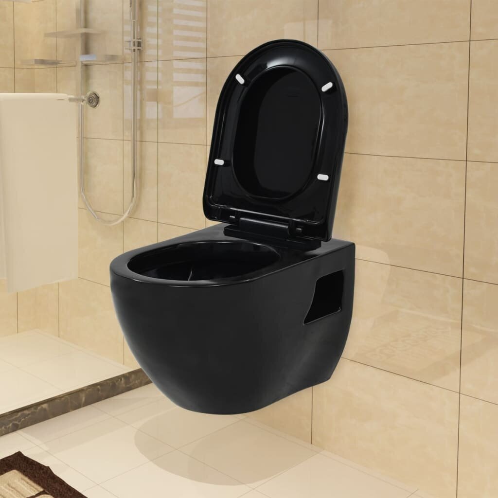 Piestiprināms keramikas tualetes pods, melns cena un informācija | Tualetes podi | 220.lv