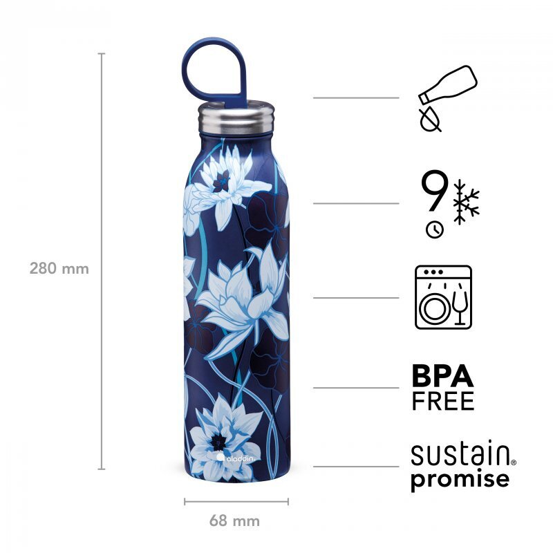Pudele-termoss Aladdin X Naito Chilled Thermavac 0,55L nerūsējošā tērauda Lotus Navy cena un informācija | Ūdens pudeles | 220.lv