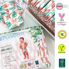 Organiskās autiņbiksītes PureBorn no bambusa, 5.5-8 kg, 112 gab. цена и информация | Подгузники | 220.lv