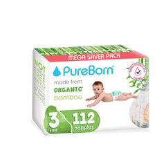 Органические подгузники PureBorn из бамбука, 5,5-8 кг, 112шт. цена и информация | Подгузники | 220.lv