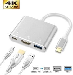 Hallo Multiport Adapter 3in1 TYPE-C - HDMI + USB3.0 + TYPE-C цена и информация | Адаптеры и USB разветвители | 220.lv