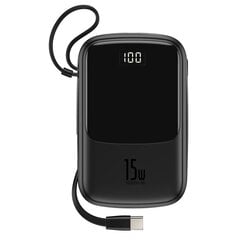 Ārējais kumulators Power Bank Baseus Q Pow With Type-C Cable ar LCD ekrānu 10000mAh, melns, PPQD-A01 cena un informācija | Lādētāji-akumulatori (Power bank) | 220.lv