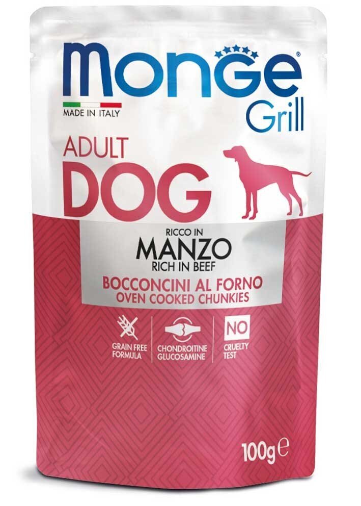 Monge Grill Dog Pouches konservi suņiem ar Liellopa gaļu 100g cena un informācija | Konservi suņiem | 220.lv